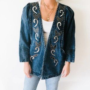 Vintage Studded & Beaded Denim Jacket